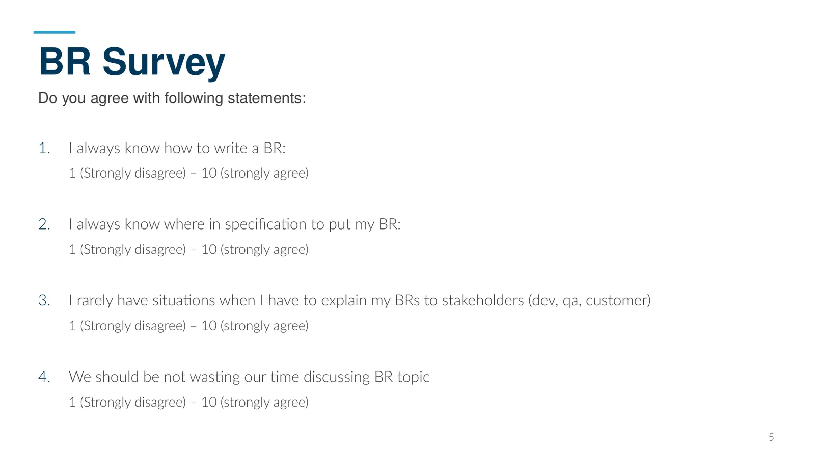 BR Survey — Do you agree with following statements:
