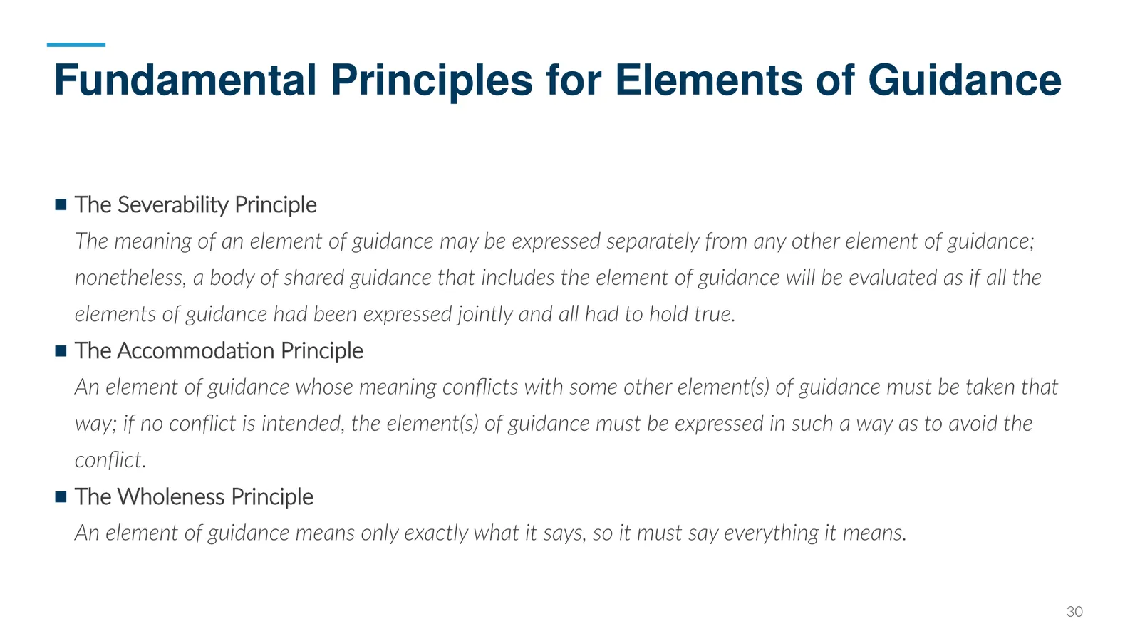 Fundamental Principles for Elements of Guidance