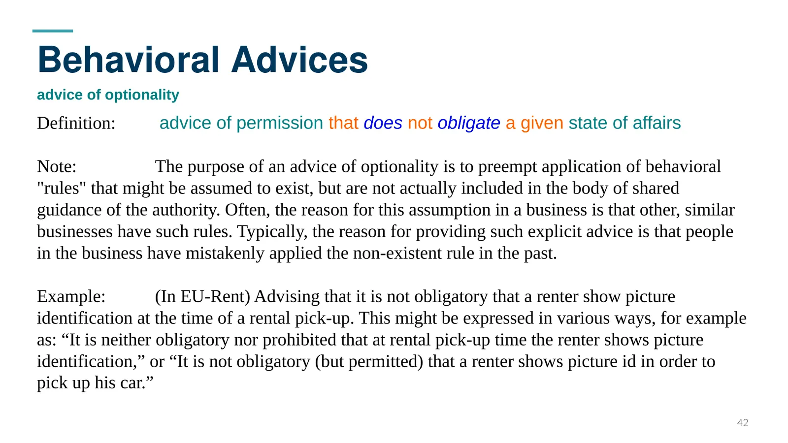 Behavioral Advices — advice of optionality